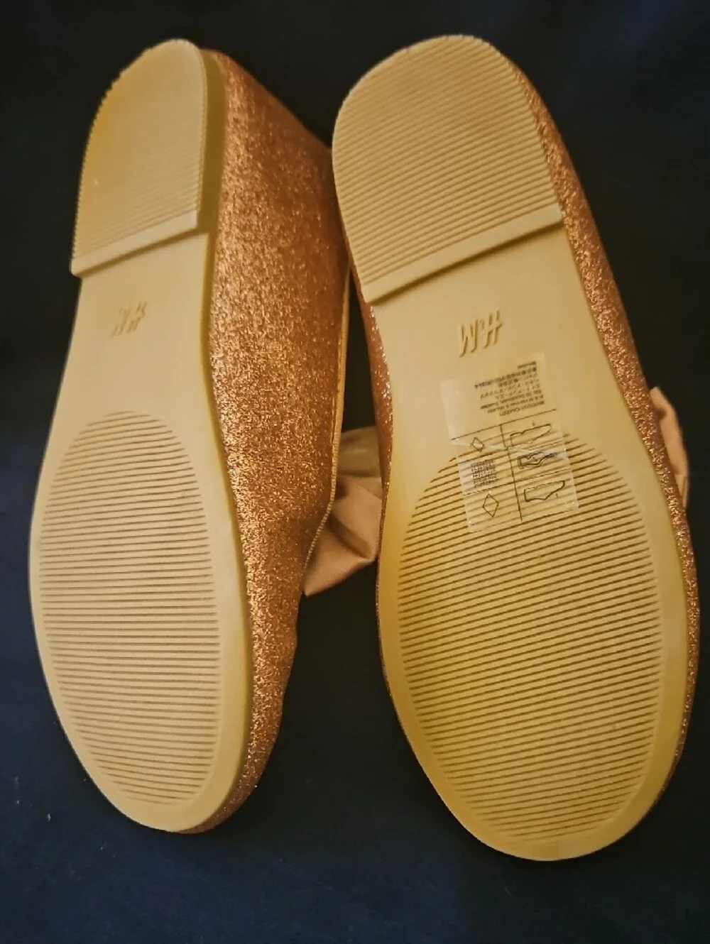 H&M Girls Rose Gold Glitter Bow Ballet Flats